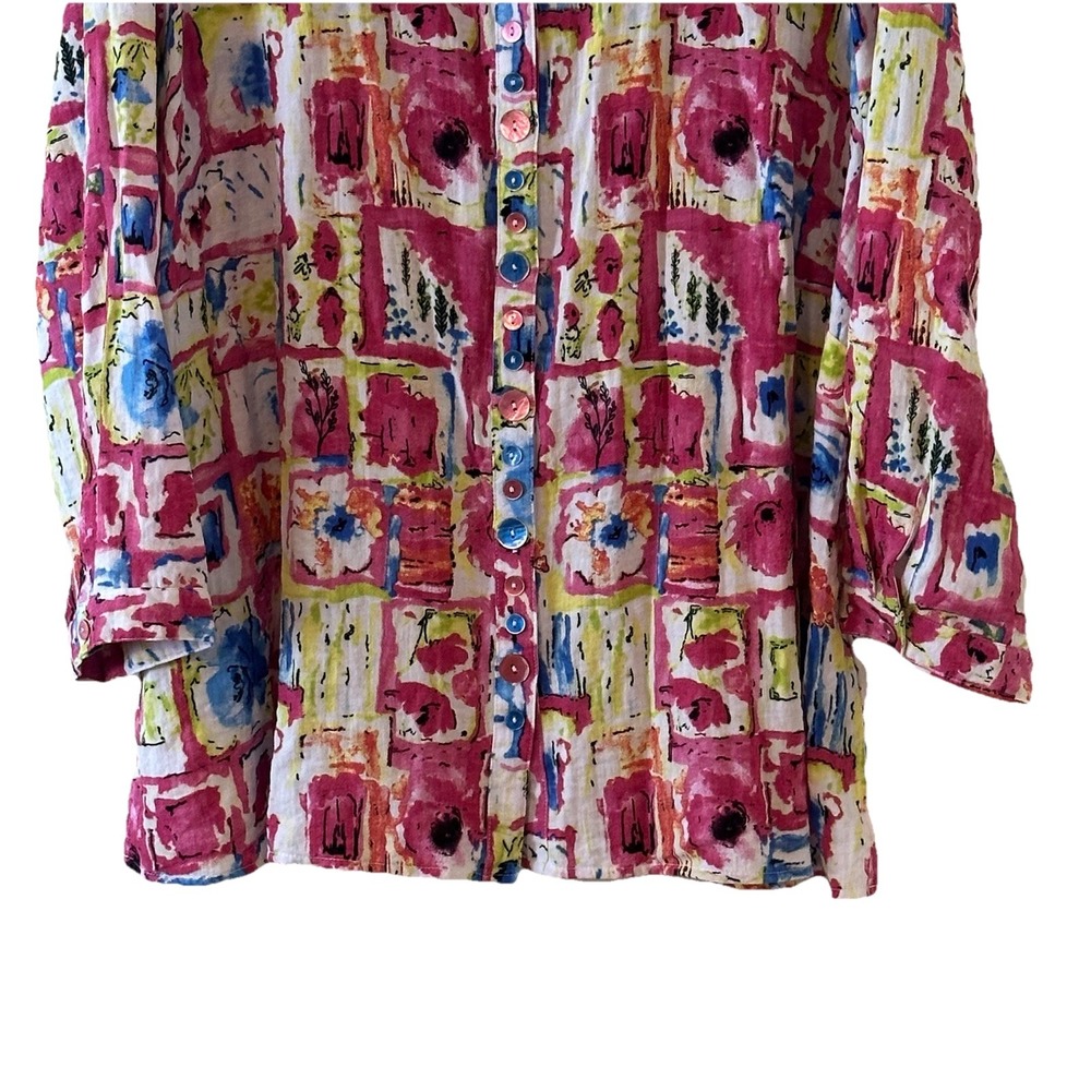 Ali Miles Artsy Watercolor Floral Button Up Tunic Lagenlook‎ Plus Size 1X - Picture 3 of 15
